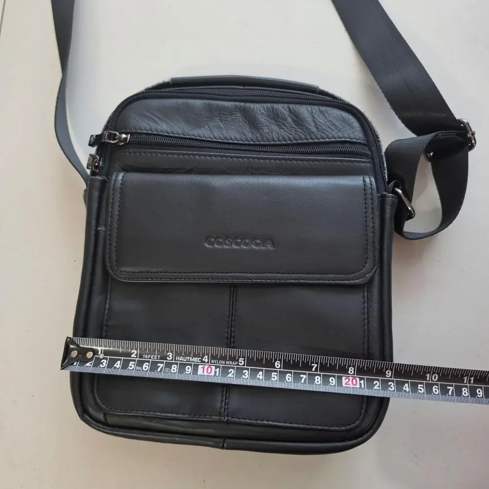 GOSCOCA Crossbody Bag Mens Small Black Faux Leather Travel Sling Organizer